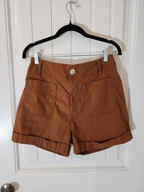 Anthropologie Linen Blend High-Rise Cuffed Casual Shorts – Size 29